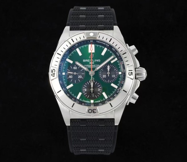 TF공장 브라이틀링 크로노그래프 크로노맷 그린 다이얼 러버 스트랩 42mm AB01343A1L1A1