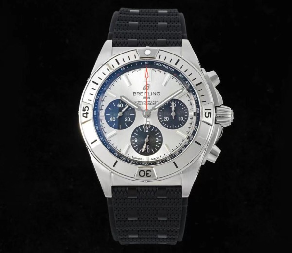 TF공장 브라이틀링 크로노그래프 크로노맷 실버 러버 42mm AB0134101K1A1