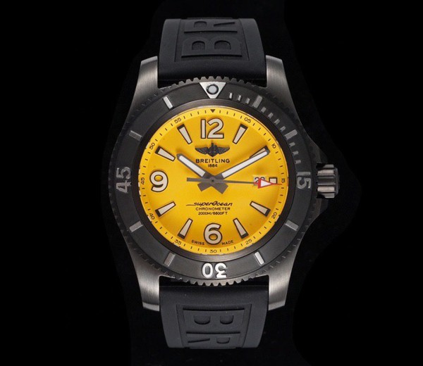 TF공장 브라이틀링 슈퍼오션 옐로우 다이얼 세라믹 베젤 러버 스트랩 46mm M17368D71I1S2
