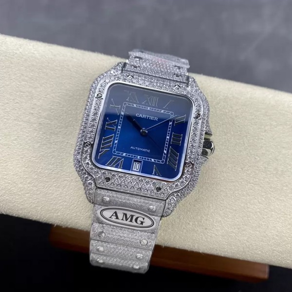 AMG공장 까르띠에 산토스 버스트다운 블루 다이얼 옐로우골드 콤비 40mm