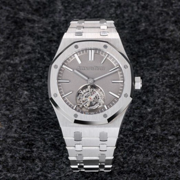 R8공장 오데마피게 로얄오크 플라잉 투르비옹 그레이 다이얼 SS 브레이슬릿 41mm 26530TI