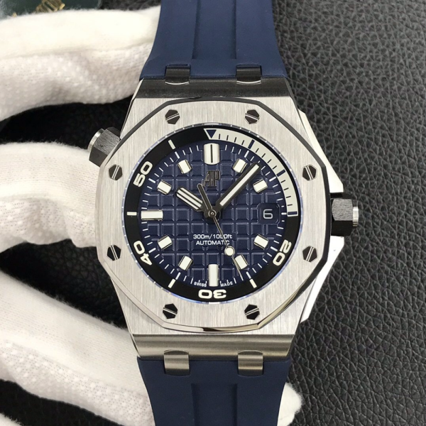 BF공장 오데마피게 로얄오크 오프쇼어 블루 텍스처 다이얼 스틸 블루 러버 스트랩 42mm 15720ST