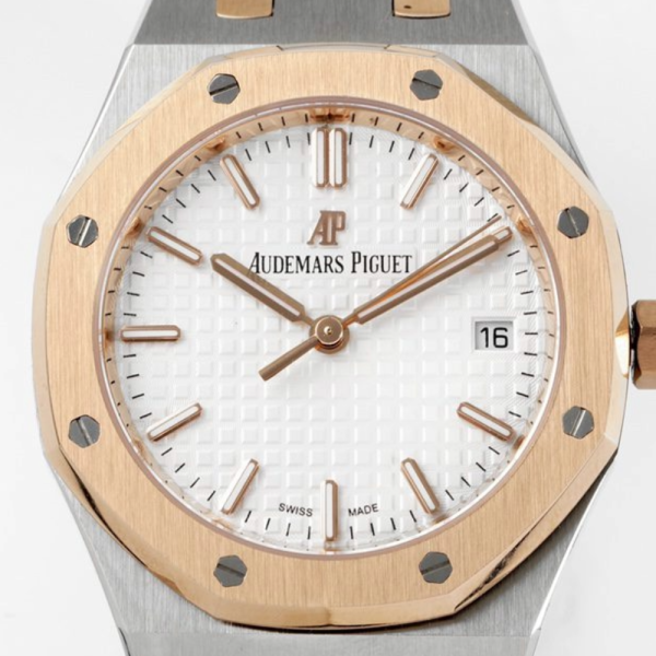 8F공장 오데마피게 로얄오크 레이디 화이트 다이얼 로즈골드 콤비 34mm 77350SR