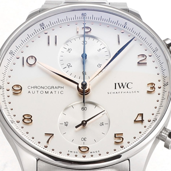 ZF공장 IWC 포르투기저 크로노그래프 화이트/로즈골드 다이얼 스틸 SS브레이슬릿 40mm IW371605