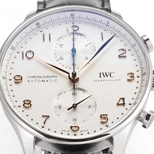 ZF공장 IWC 포르투기저 크로노그래프 화이트/로즈골드 다이얼 레더 스트랩 40mm IW371605