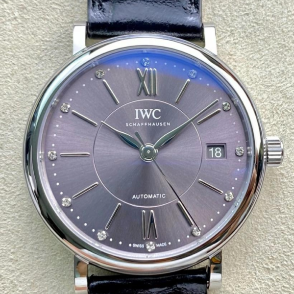 V7공장 IWC 포르토피노 레이디 실버 퍼플 다이얼 레더 스트랩 37mm IW458102