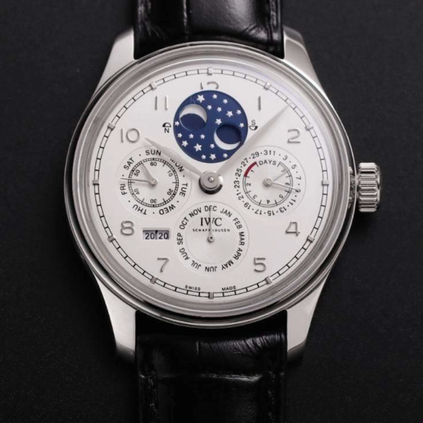 V9공장 IWC 포르투기저 퍼페츄얼 문페이즈 애뉴얼 캘린더 화이트 다이얼 레더 스트랩 41mm IW503406