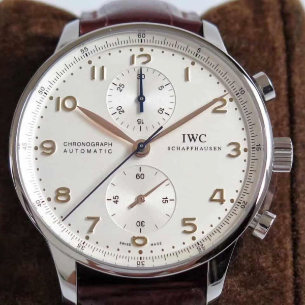 ZF공장 IWC 포르투기저 크로노그래프 화이트골드 화이트 다이얼 레더 스트랩 41mm IW371445