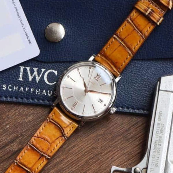 M+공장 IWC 포르토피노 레이디 화이트골드 그린 악어 레더 스트랩 37mm IW458101