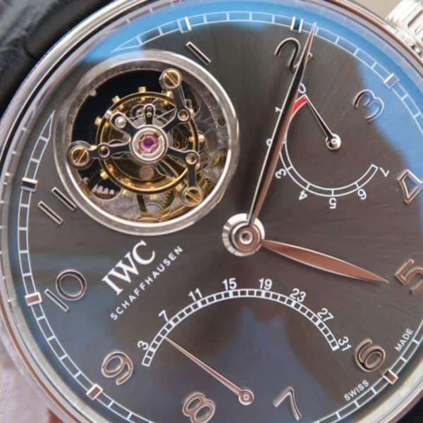 AZ공장 IWC 포르투기저 투르비옹 스틸 그레이 다이얼 레더 스트랩 44.2mm IW504401