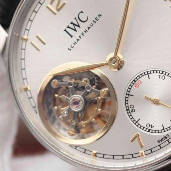 AZ공장 IWC 포르투기저 투르비옹 오토매틱 스틸 화이트/로즈골드 다이얼 레더 스트랩 42mm IW546302
