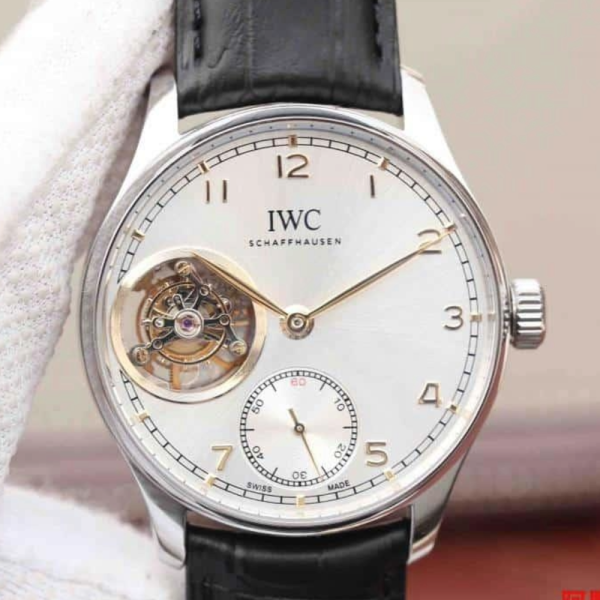 AZ공장 IWC 포르투기저 투르비옹 오토매틱 스틸 화이트/로즈골드 다이얼 레더 스트랩 42mm IW546302