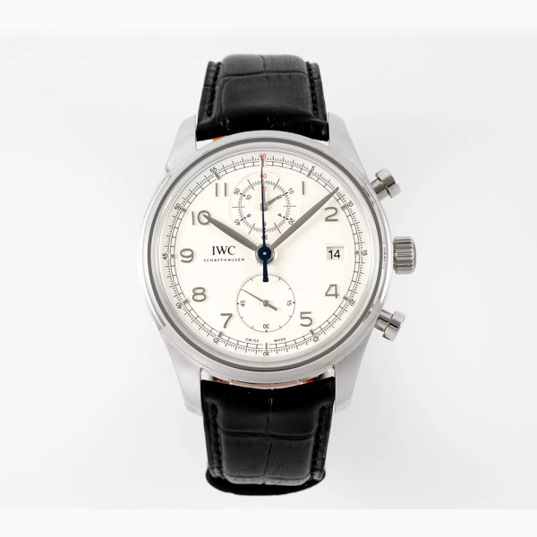 APS공장 IWC 포르투기저 다빈치 크로노그래프 클래식 화이트 다이얼 레더 스트랩 44mm IW390302