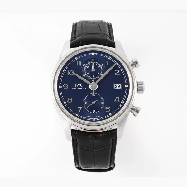 APS공장 IWC 포르투기저 다빈치 크로노그래프 클래식 블루 다이얼 레더 스트랩 44mm IW390303