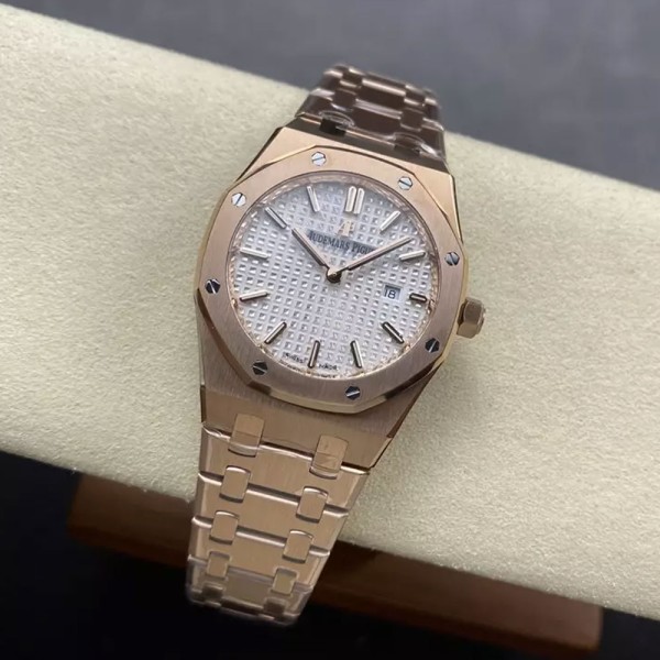 ZF공장 오데마피게 레이디 로얄오크 화이트 다이얼 로즈골드 금통 33mm 여성용 67651