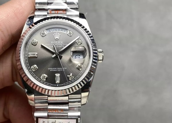QF공장 v5 롤렉스 데이데이트 그레이 옴브레 다이얼  10P다이아 화이트골드 36mm 128236
