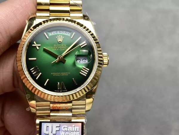 QF공장 V5 롤렉스 데이데이트 그린 로만 다이얼 옐로우 골드 금통 40mm 228238