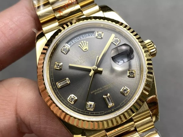 QF공장 v5 롤렉스 데이데이트 그레이 옴브레 다이얼 10P다이아 옐로우골드 금통 36mm 128238