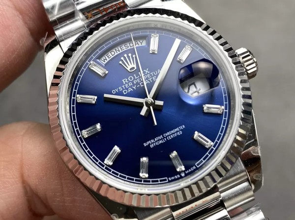 QF공장 v5 롤렉스 데이데이트 청판 다이얼 바게트다이아 SS 브레이슬릿 36mm 128236