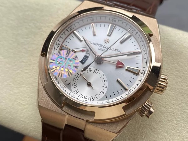 GR공장 바쉐론 콘스탄틴 오버시즈 듀얼 타임 실버 다이얼 브라운 레더 스트랩 41mm 7920V