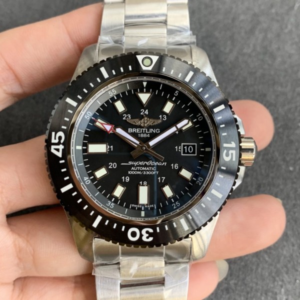 TF공장 브라이틀링 슈퍼오션 스페셜 에디션 블랙 다이얼 SS 브레이슬릿 44mm Y1739310