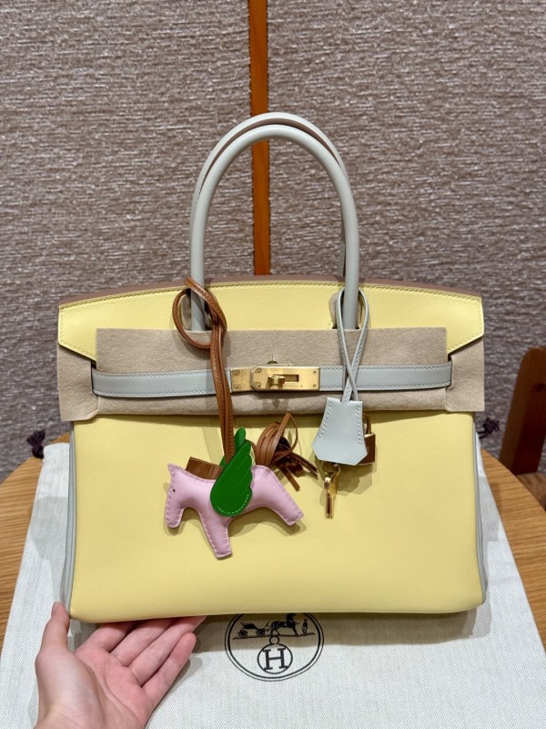 올수공 에르메스 버킨 30 1Z/Jaune Poussin/80/Girs Perle 스위프트 가죽 골드 하드웨어